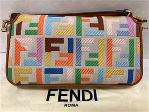 Fendi King FF Embroidered Baguette Canvas Shoulder Bag